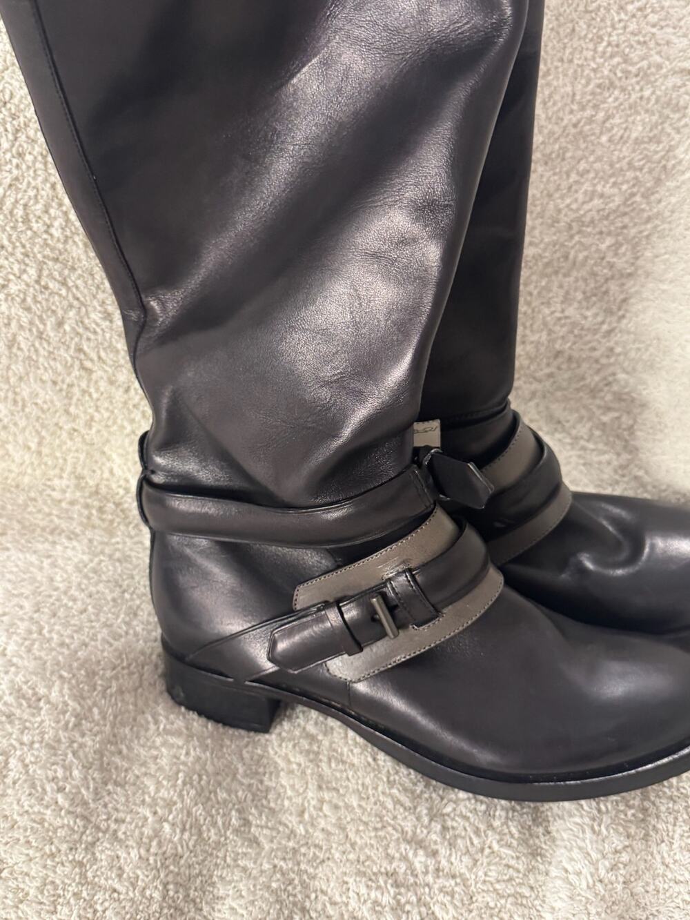 Brand New Reed Krakoff Women's Size 8M Black Leather Riding Boots Heeled Buckle